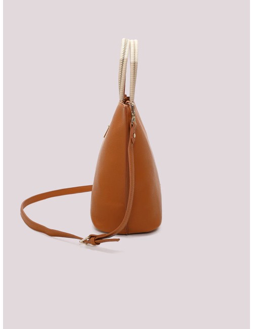 Mimi muà - borsa shopping con manico intrecciato m8-y201371 cuoio