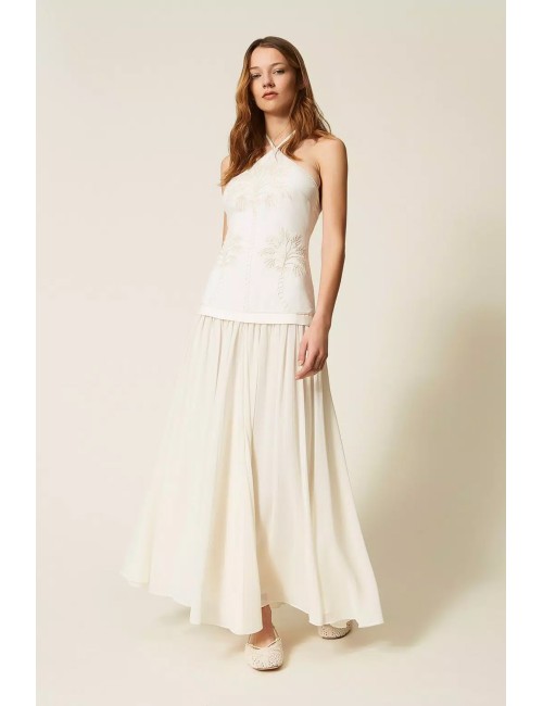 Twinset - abito lungo in misto lino e georgette 261lm2mdd 13584