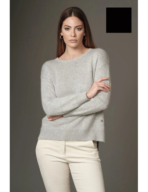 Fresh flower - maglia girocollo spacchetti lana ff323 nero