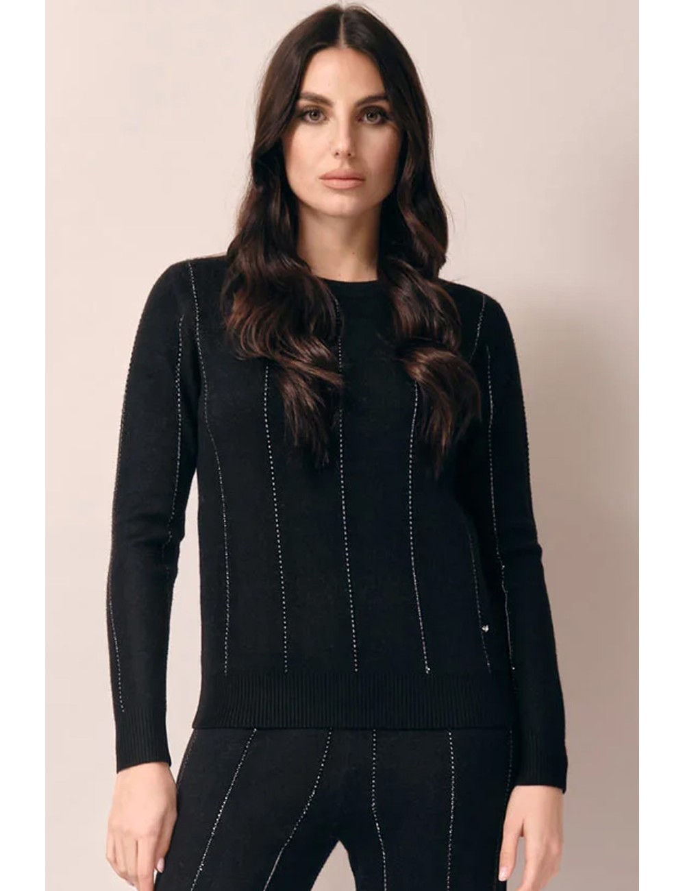 White wise - girocollo gessato strass ww19187 vu nero