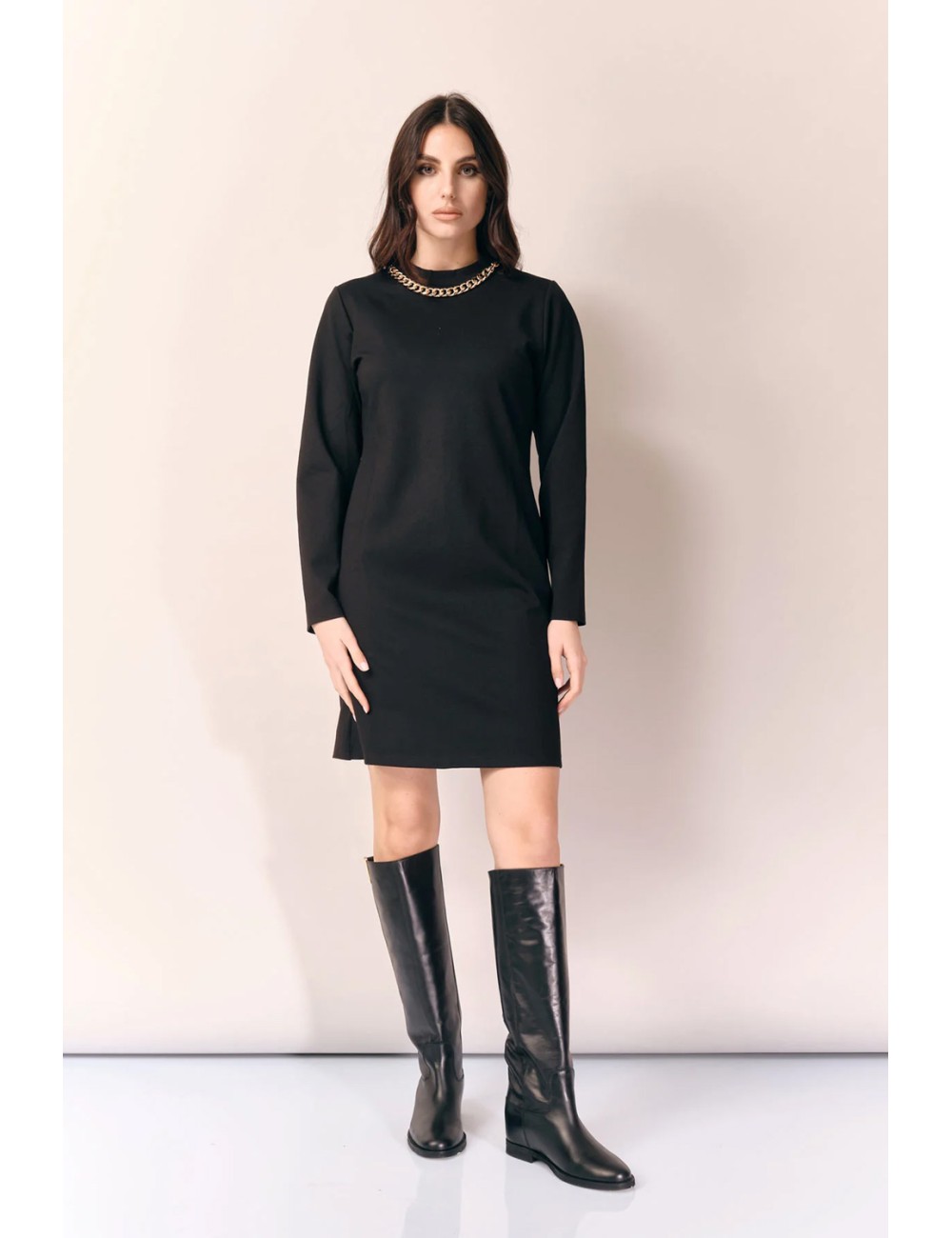 White wise - abito in punto milano con catena ww19354 nero