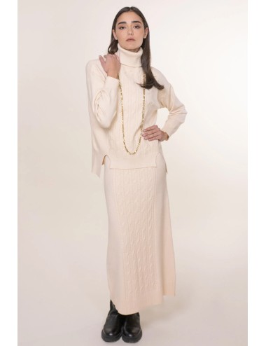 White wise - completo maglia gonna con trecce ww19125 naturale