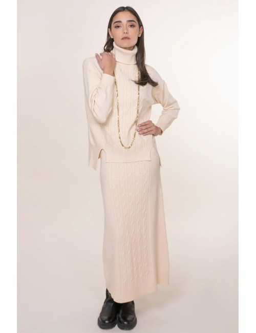 White wise - completo maglia gonna con trecce ww19125 naturale