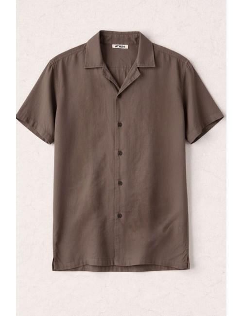 Athoa - camicia m/m in lino ath.ss5.sh417emp-fango