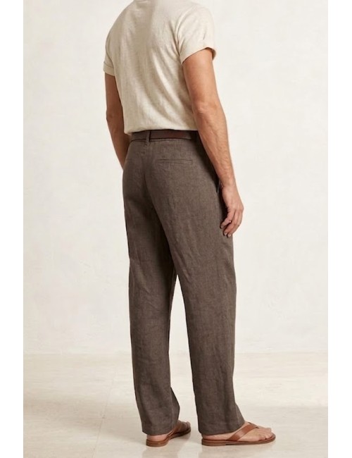 Athoa - pantaloni in lino ath.ss6.p537 fango