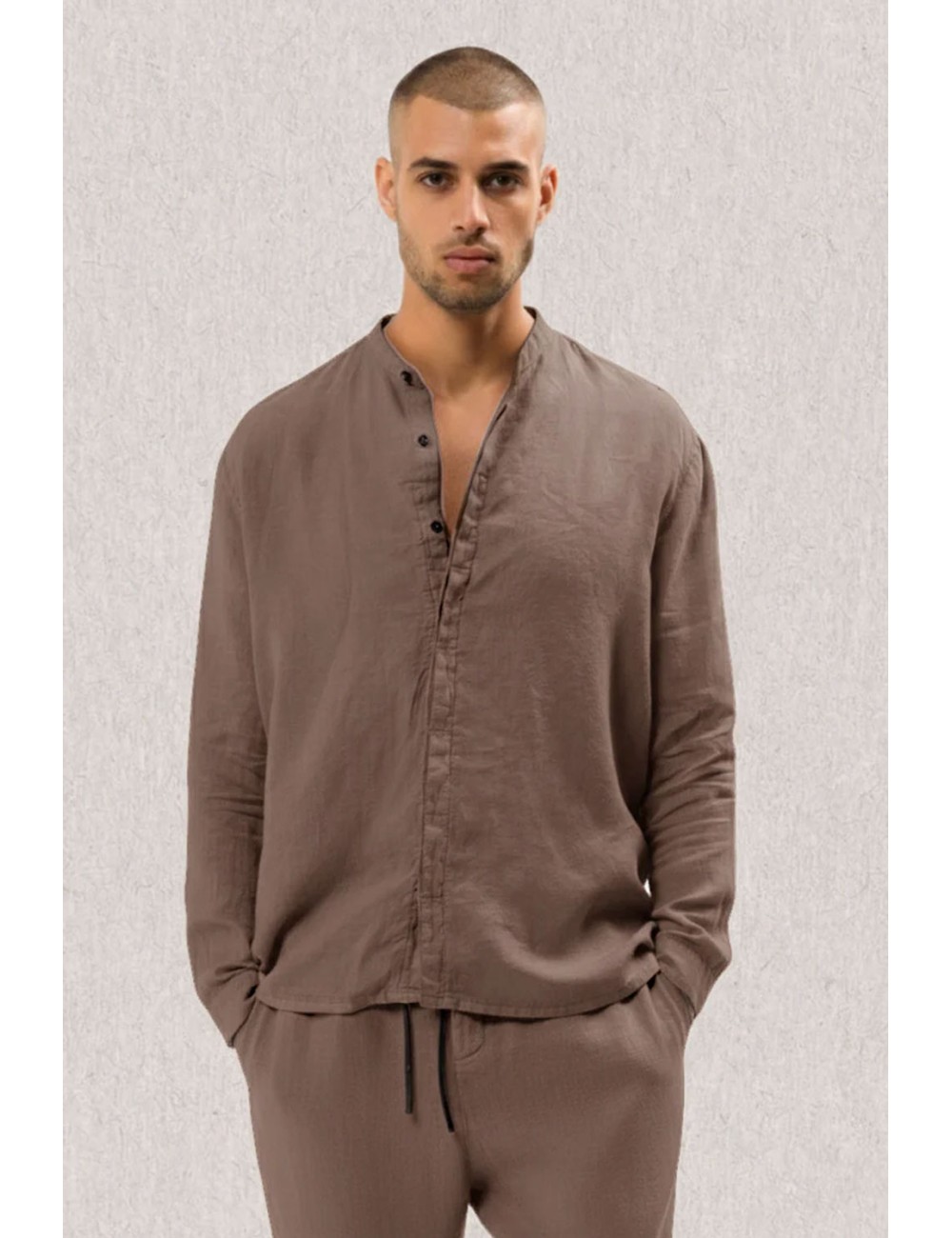 Athoa - camicia coreana ath.ss2.sh105 fango