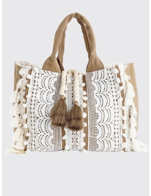 Miss bikini - borsa mare con passamaneria v6006a tex mix white