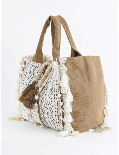 Miss bikini - borsa mare con passamaneria v6006a tex mix white