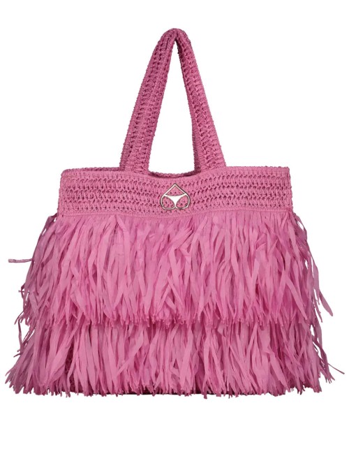 Miss bikini - borsa grande in rafia con frange v6001a tex mix rosa