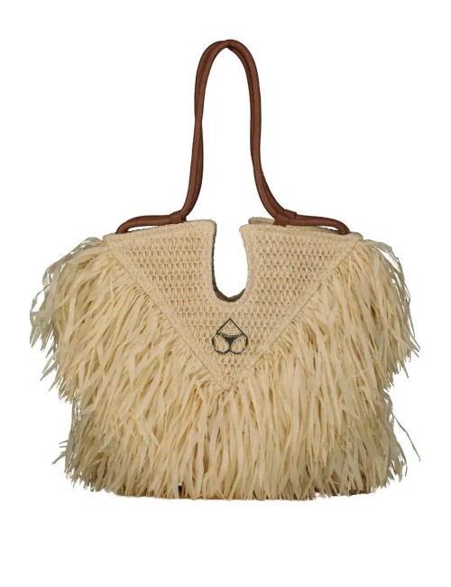 Miss bikini - borsa in eco rafia con frange v6003a tex mix natu