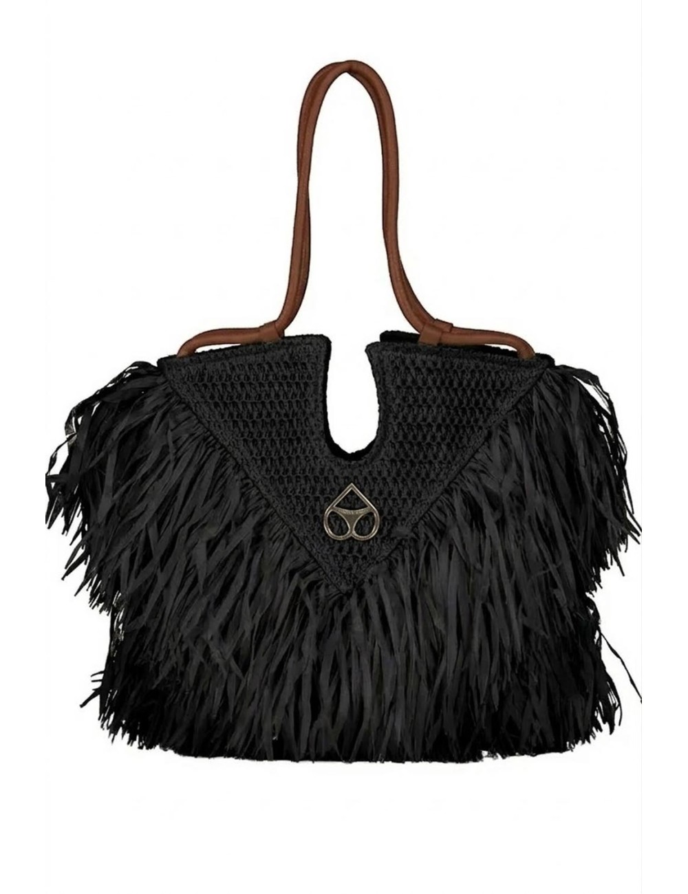 Miss bikini - borsa in eco rafia con frange v6003a tex mix nero