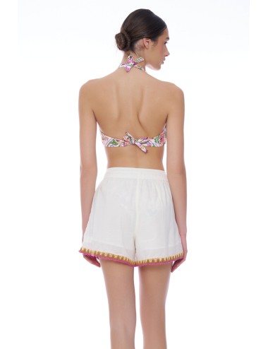 Miss bikini - shorts con ricami e nappe v6061d cotone/lino bianco
