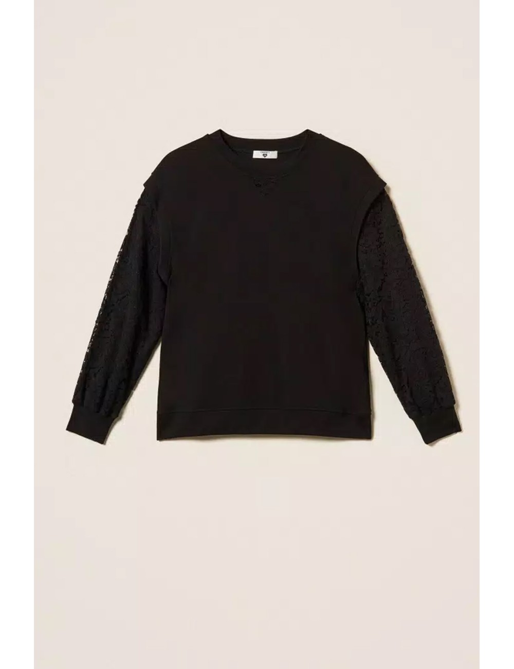 Twinset - felpa con maniche in pizzo 252ll2jcc 00006 nero