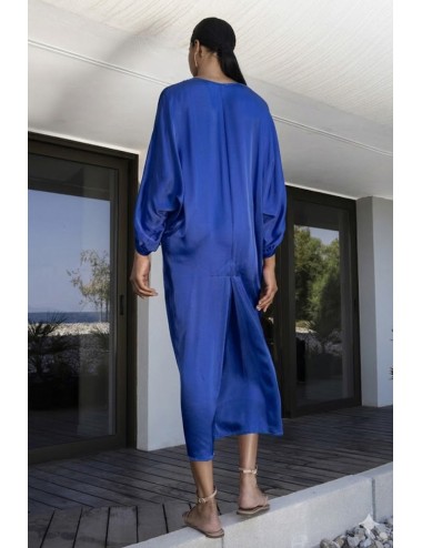 Aggèl - abito a tunica in raso con dettagli in maglia ss63107kf royal blu