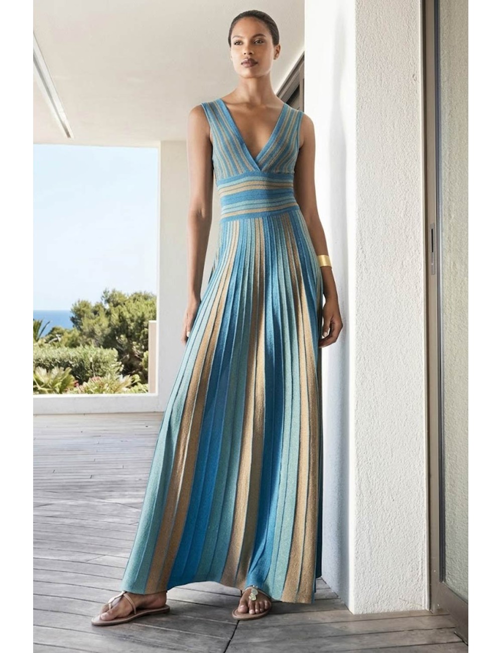 Aggèl - maxi abito a righe multicolore in lurex ss63112k