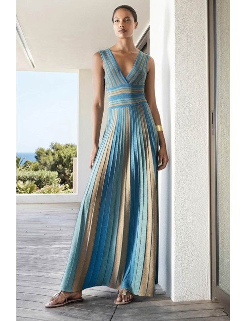 Aggèl - maxi abito a righe multicolore in lurex ss63112k