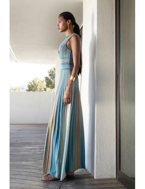 Aggèl - maxi abito a righe multicolore in lurex ss63112k