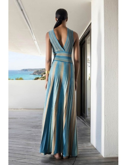 Aggèl - maxi abito a righe multicolore in lurex ss63112k