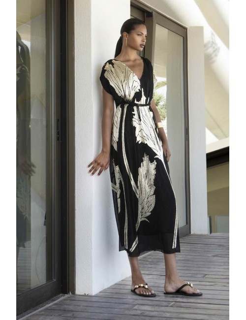 Aggèl - abito midi in plisse metallizzato con dettagli in maglia ss63121kf