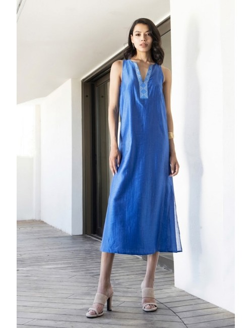 Aggèl - abito midi semitrasparente ss63142kf royal blu