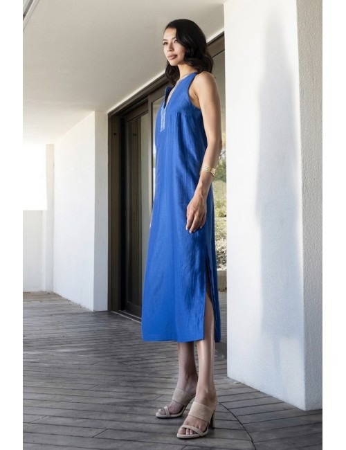 Aggèl - abito midi semitrasparente ss63142kf royal blu