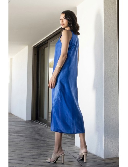 Aggèl - abito midi semitrasparente ss63142kf royal blu