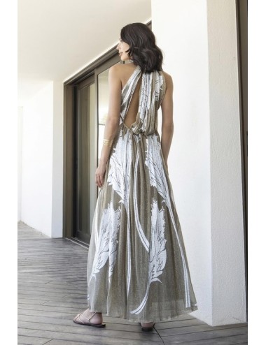 Aggèl - abito midi in plisse metallizzato con dettagli in maglia ss63151kf gold