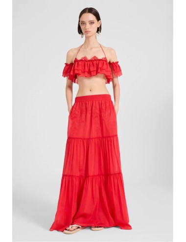 Ermanno scervino - gonna lunga con balze e inserto in pizzo d484o608xyr r4821