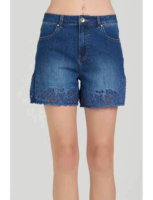 Take two - short flara con ricami dk02146 denim
