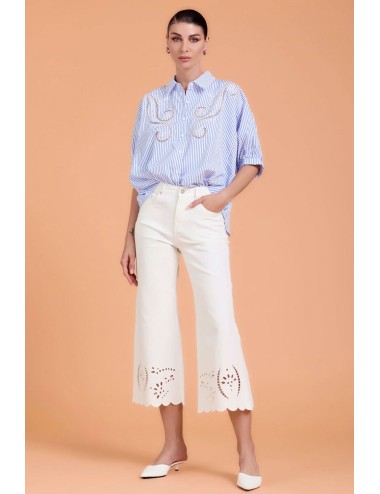 Take two - lily gabardina stretch con fondo ricamo dk02210 bianco