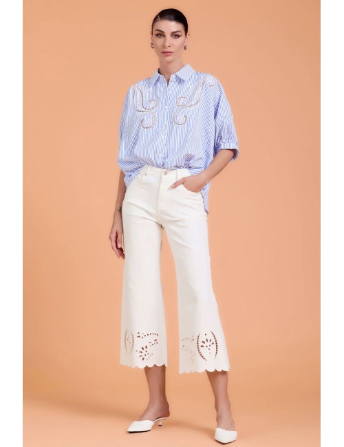 Take two - lily gabardina stretch con fondo ricamo dk02210 bianco