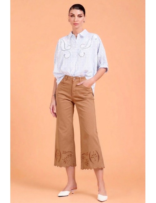 Take two - lily gabardina stretch con fondo ricamo dk02210 mocha