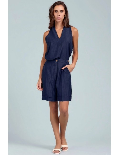 Take two - bermuda doppi bottoni in plisse dk03016 blu