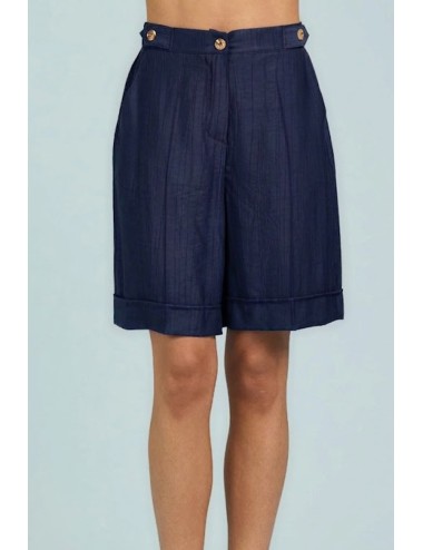 Take two - bermuda doppi bottoni in plisse dk03016 blu