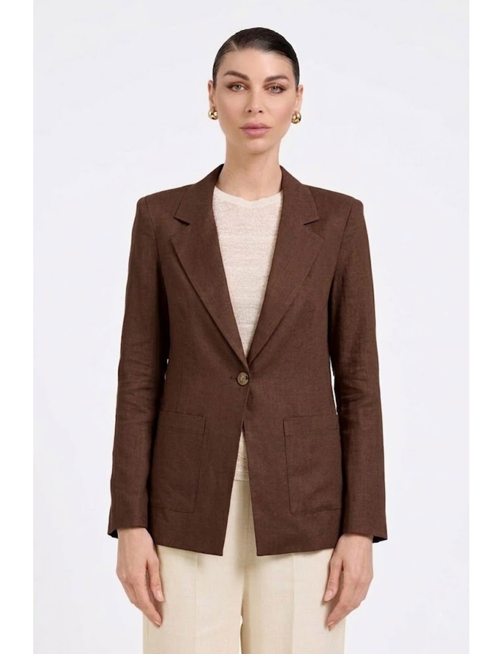 Take two - giacca sartoriale in lino dk03019 mocha