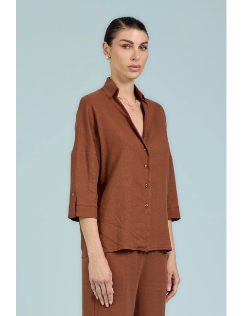 Take two - camicia sartoriale in lino dk03020 mocha
