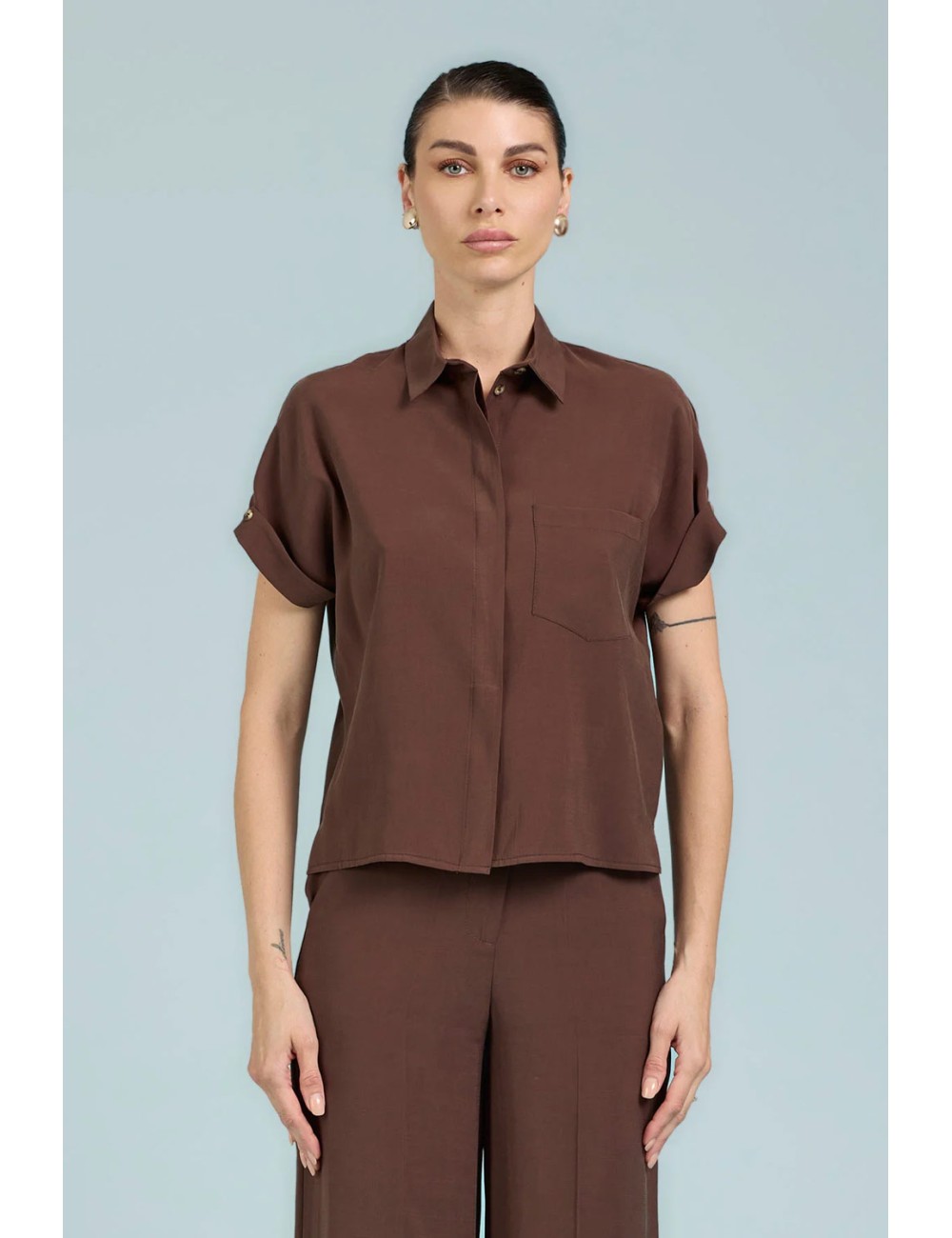 Take two - camicia m/m in cupro dk03011 moro