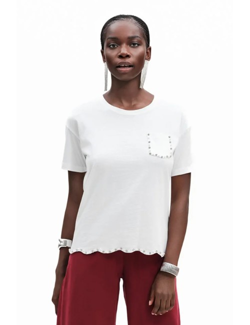 Fresh flower - t-shirt con smerlo fd553 bianco