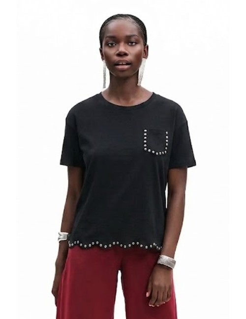 Fresh flower - t-shirt con smerlo fd553 nero