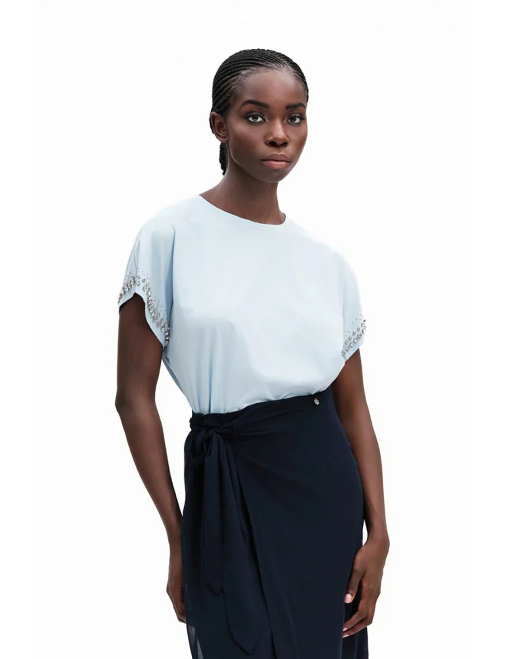 Fresh flower - t-shirt con applicazioni giro manica fd555