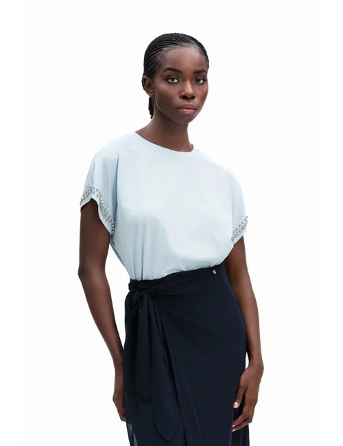 Fresh flower - t-shirt con applicazioni giro manica fd555