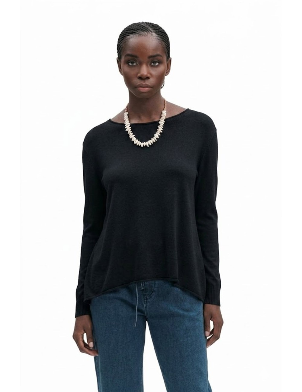 Fresh flower - maglia girocollo taglio vivo e spacchi  fd452 nero