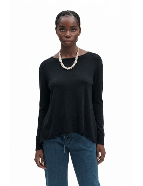 Fresh flower - maglia girocollo taglio vivo e spacchi  fd452 nero