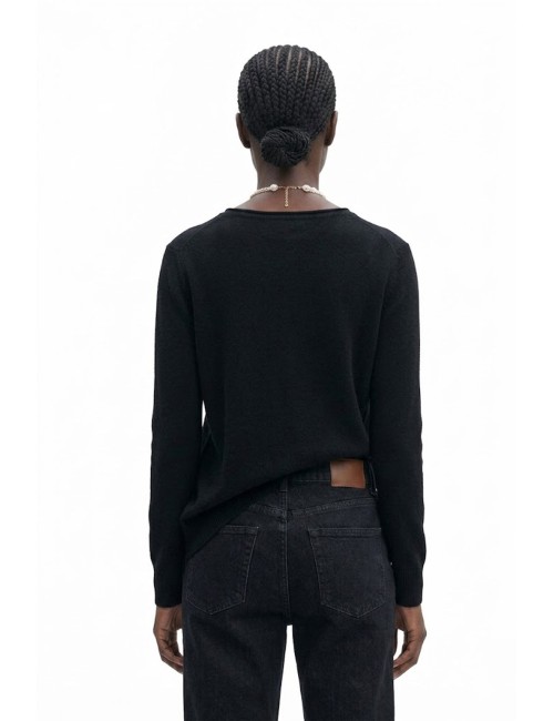 Fresh flower - maglia girocollo taglio vivo e spacchi  fd452 nero