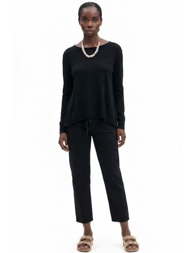 Fresh flower - maglia girocollo taglio vivo e spacchi  fd452 nero