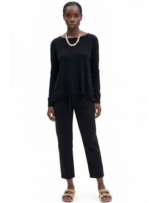 Fresh flower - maglia girocollo taglio vivo e spacchi  fd452 nero