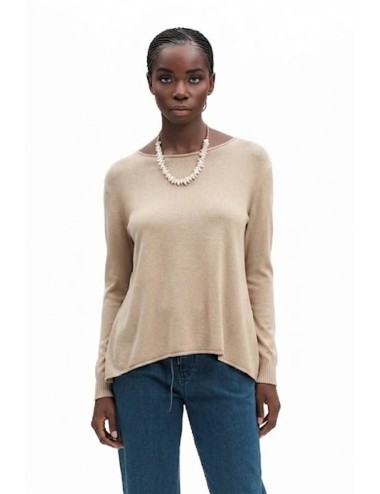 Fresh flower - maglia girocollo taglio vivo e spacchi  fd452 sabbia