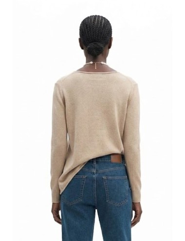 Fresh flower - maglia girocollo taglio vivo e spacchi  fd452 sabbia