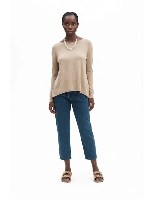 Fresh flower - maglia girocollo taglio vivo e spacchi  fd452 sabbia