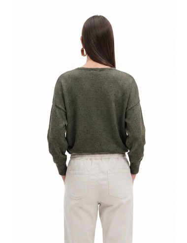 Maglia donna scollo v fresh flower tessuto leggero micropaillettes verde